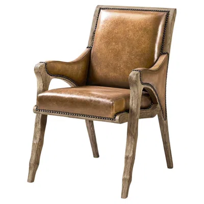 Pre-owned Jonathan Charles Rustic Western Leather Armchair In Brown
