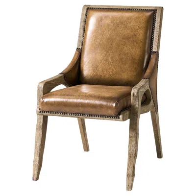 Pre-owned Jonathan Charles Rustic Western Leather Side Chair In Brown
