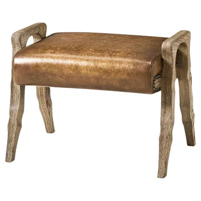 Pre-owned Jonathan Charles Rustic Western Leather Upholstered Footstool In Brown