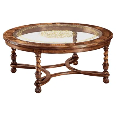 Pre-owned Jonathan Charles Traditional Round Coffee Table With Glass Inset In Brown