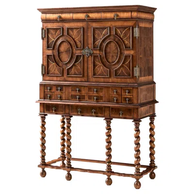 Pre-owned Jonathan Charles Walnut Secretary Cabinet With Oyster Veneer In Brown