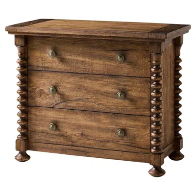 Pre-owned Jonathan Charles Wide Bobbin-turned 3-drawer Nightstand In Brown