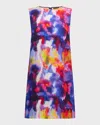 JONATHAN COHEN BLUR-PRINT SILK SLEEVELESS MINI SHIFT DRESS