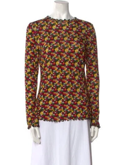 Pre-owned Jonathan Cohen Floral Print Bateau Neckline Blouse W/ Tags In Black