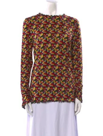 Pre-owned Jonathan Cohen Floral Print Bateau Neckline Blouse In Yellow