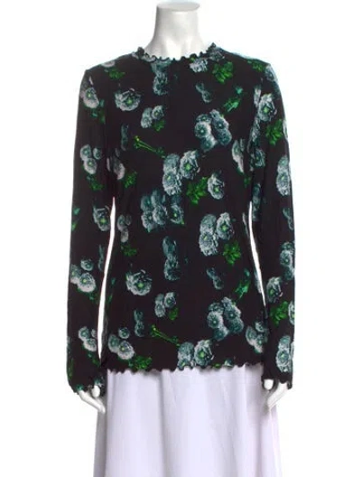 Pre-owned Jonathan Cohen Floral Print Crew Neck Blouse In Black