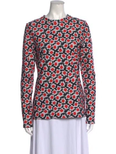 Pre-owned Jonathan Cohen Floral Print Crew Neck Blouse W/ Tags In Black