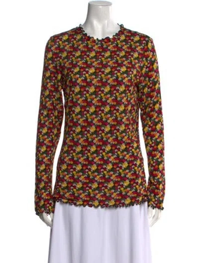 Pre-owned Jonathan Cohen Floral Print Crew Neck Blouse W/ Tags In Yellow