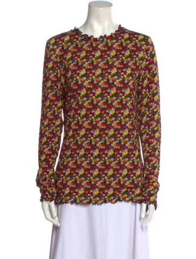 Pre-owned Jonathan Cohen Floral Print Crew Neck Blouse In Yellow