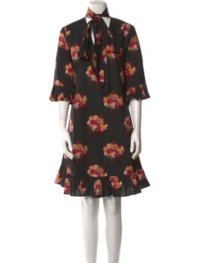 Pre-owned Jonathan Cohen Floral Print Knee-length Dress In Black