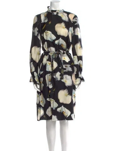 Pre-owned Jonathan Cohen Floral Print Knee-length Dress In Black