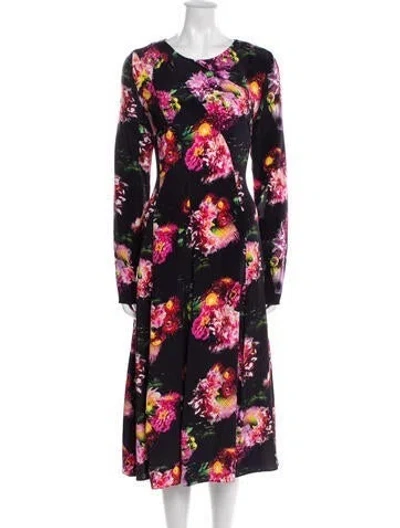 Pre-owned Jonathan Cohen Floral Print Long Dress In Black