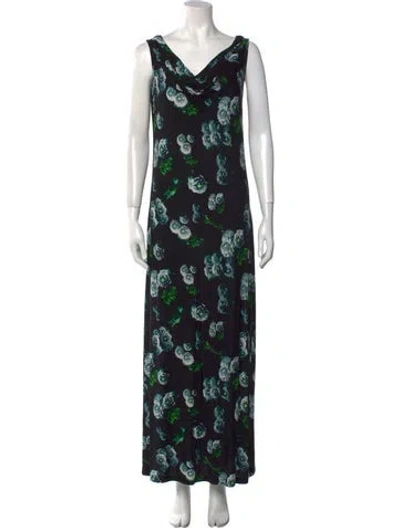 Pre-owned Jonathan Cohen Floral Print Long Dress In Black