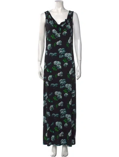 Pre-owned Jonathan Cohen Floral Print Long Dress In Black