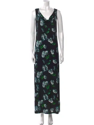 Pre-owned Jonathan Cohen Floral Print Long Dress In Black