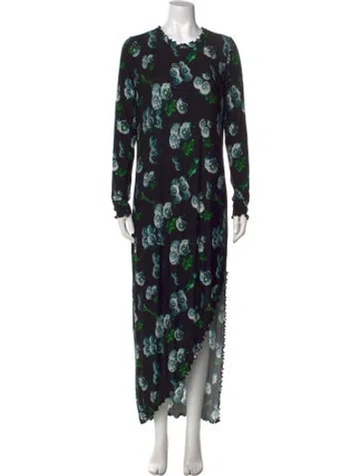 Pre-owned Jonathan Cohen Floral Print Long Dress In Black
