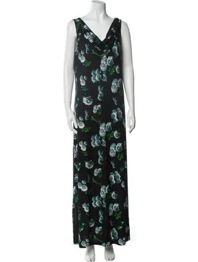 Pre-owned Jonathan Cohen Floral Print Long Dress In Black