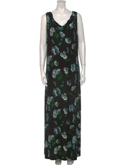 Pre-owned Jonathan Cohen Floral Print Long Dress In Black