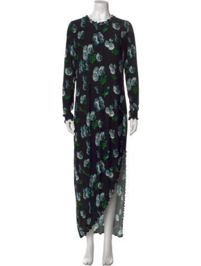 Pre-owned Jonathan Cohen Floral Print Long Dress In Black