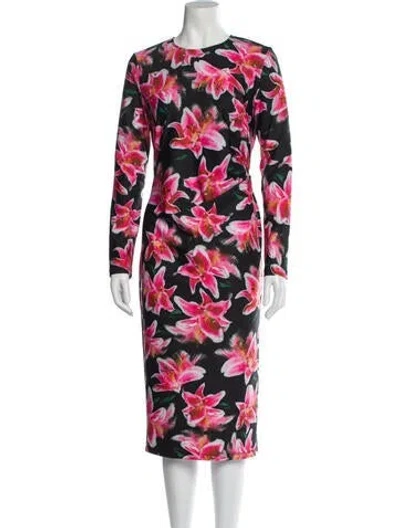 Pre-owned Jonathan Cohen Floral Print Long Dress In Black