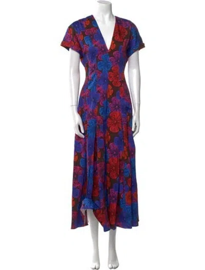 Pre-owned Jonathan Cohen Floral Print Long Dress In Blue