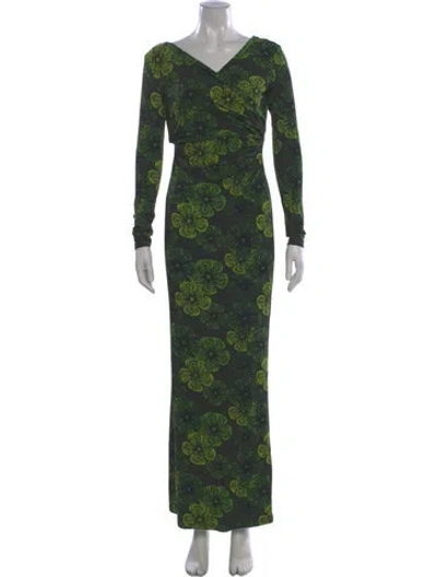 Pre-owned Jonathan Cohen Floral Print Long Dress In Green