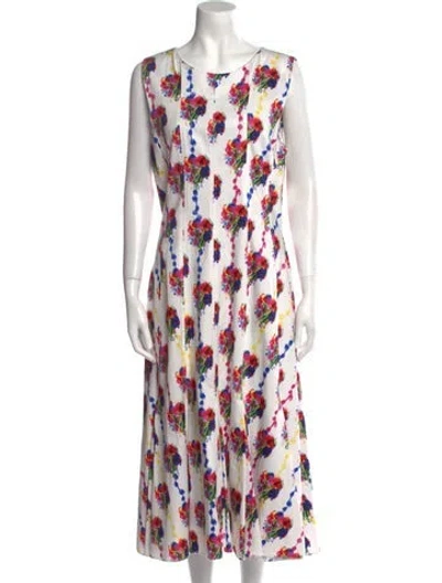 Pre-owned Jonathan Cohen Floral Print Long Dress W/ Tags In White