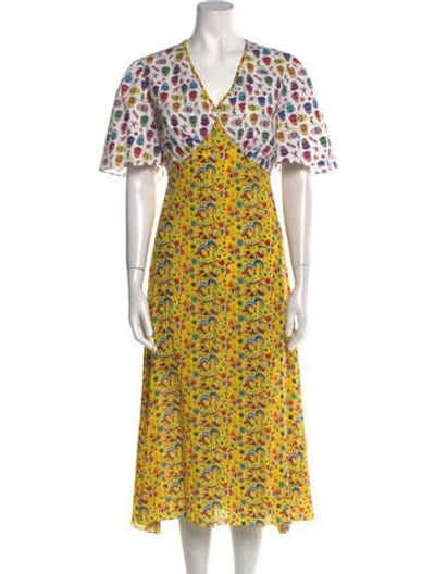 Pre-owned Jonathan Cohen Floral Print Long Dress In Yellow
