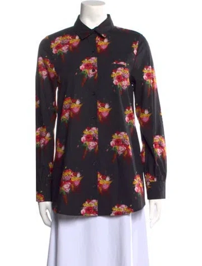 Pre-owned Jonathan Cohen Floral Print Long Sleeve Button-up Top W/ Tags In Black