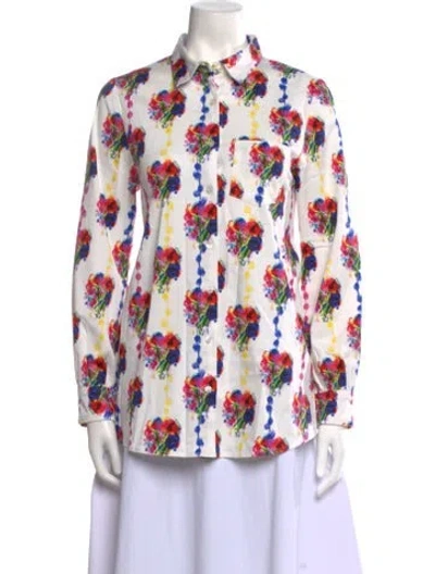 Pre-owned Jonathan Cohen Floral Print Long Sleeve Button-up Top In White