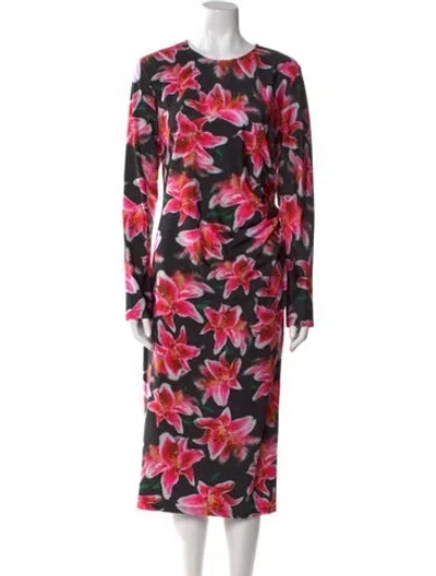 Pre-owned Jonathan Cohen Floral Print Midi Length Dress In Black