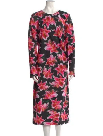 Pre-owned Jonathan Cohen Floral Print Midi Length Dress In Black
