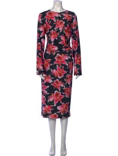 Pre-owned Jonathan Cohen Floral Print Midi Length Dress In Black