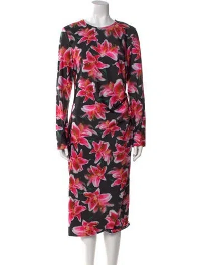 Pre-owned Jonathan Cohen Floral Print Midi Length Dress In Black