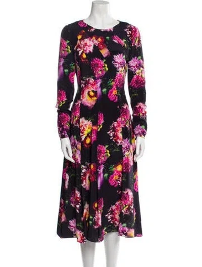 Pre-owned Jonathan Cohen Floral Print Midi Length Dress In Black