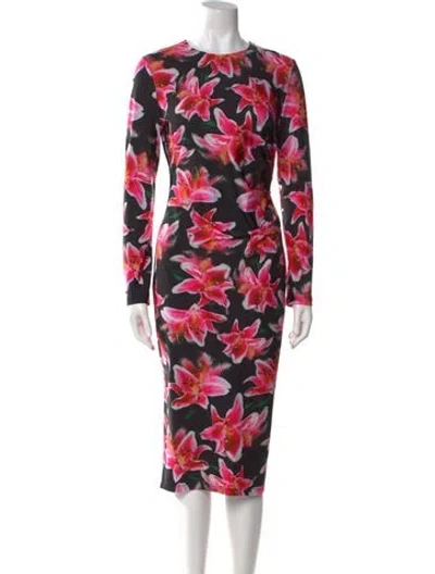 Pre-owned Jonathan Cohen Floral Print Midi Length Dress In Black