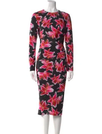 Pre-owned Jonathan Cohen Floral Print Midi Length Dress In Black