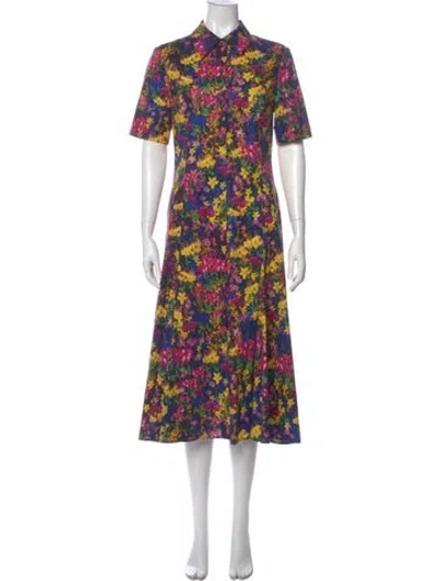 Pre-owned Jonathan Cohen Floral Print Midi Length Dress In Blue