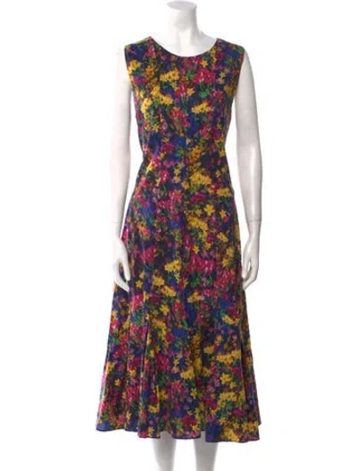 Pre-owned Jonathan Cohen Floral Print Midi Length Dress In Blue
