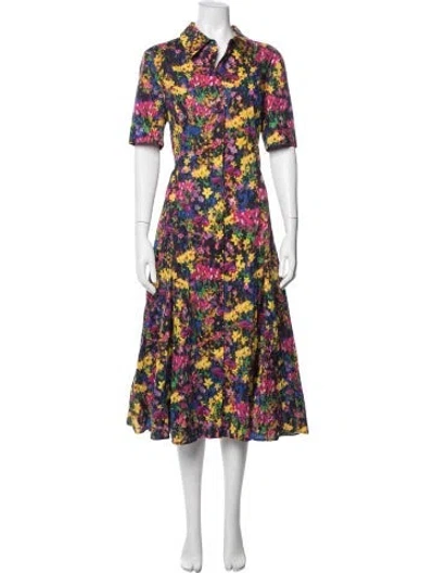 Pre-owned Jonathan Cohen Floral Print Midi Length Dress In Blue