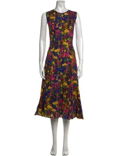Pre-owned Jonathan Cohen Floral Print Midi Length Dress In Blue