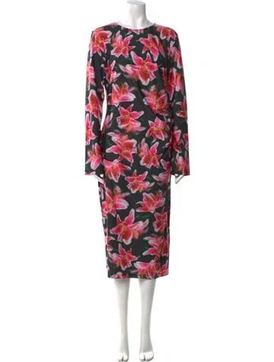 Pre-owned Jonathan Cohen Floral Print Midi Length Dress W/ Tags In Black