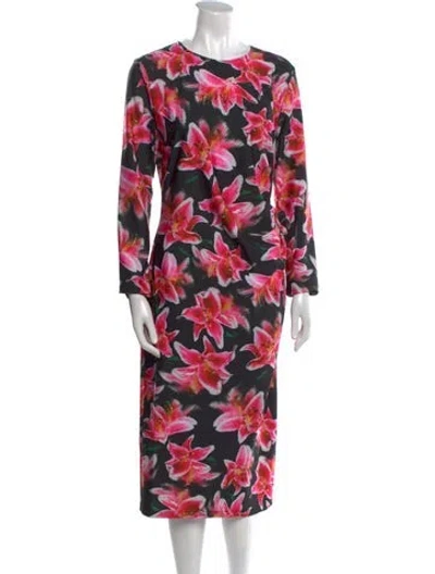 Pre-owned Jonathan Cohen Floral Print Midi Length Dress W/ Tags In Black