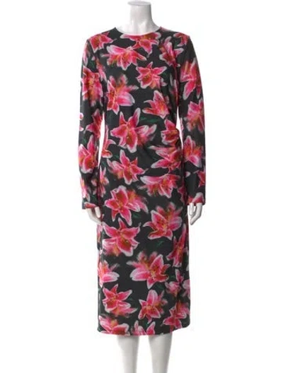 Pre-owned Jonathan Cohen Floral Print Midi Length Dress W/ Tags In Black