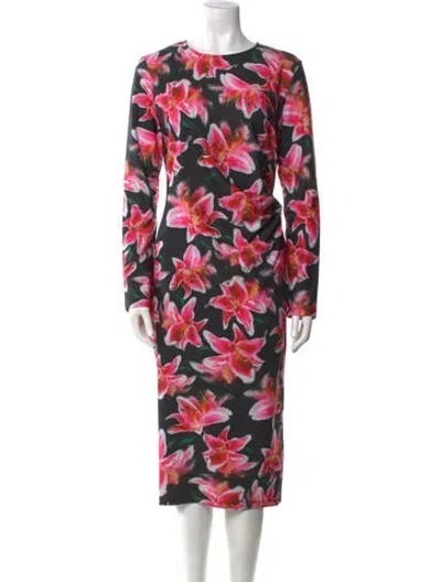 Pre-owned Jonathan Cohen Floral Print Midi Length Dress W/ Tags In Black