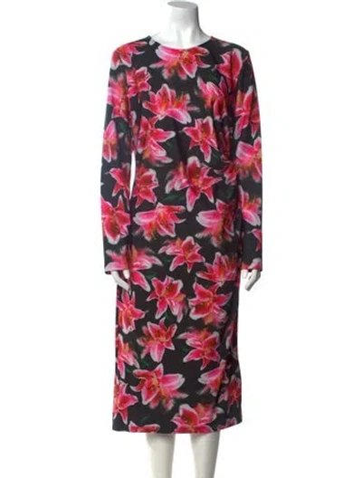 Pre-owned Jonathan Cohen Floral Print Midi Length Dress W/ Tags In Black