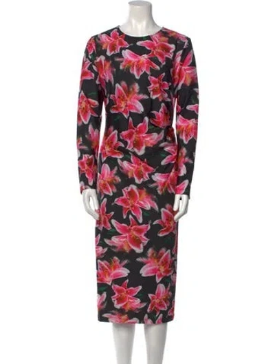 Pre-owned Jonathan Cohen Floral Print Midi Length Dress W/ Tags In Black