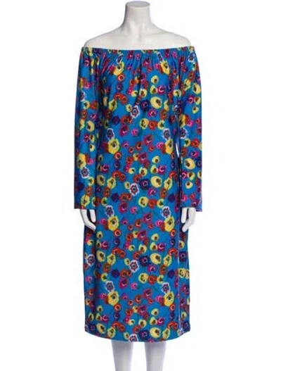 Pre-owned Jonathan Cohen Floral Print Midi Length Dress W/ Tags In Blue