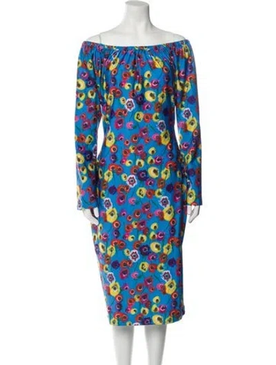 Pre-owned Jonathan Cohen Floral Print Midi Length Dress W/ Tags In Blue
