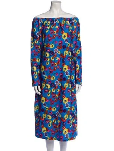 Pre-owned Jonathan Cohen Floral Print Midi Length Dress W/ Tags In Blue